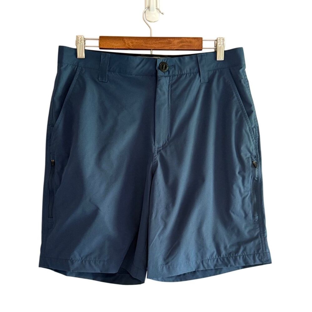Orvis Tech Shorts Men 32W Navy Blue 9" Stretch‎ Hiking Outdoor Performance Golf